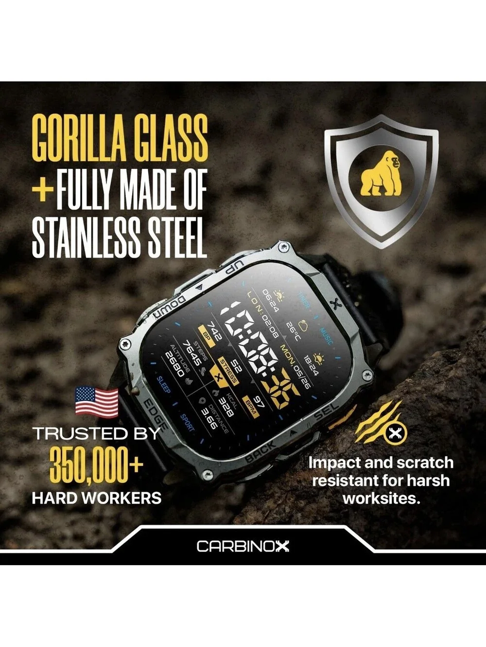Edge Smart Watch Rugged, 1.96″ AMOLED, Stainless Steel, IP69K/5ATM Fitness Black